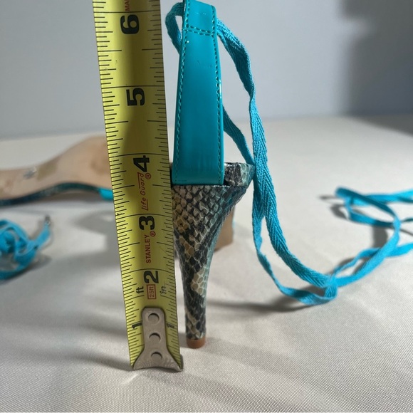 Victoria’s Secret Blue Turquoise Snake Skin Print Tie Ankle Sandals Heels 8.5 - Picture 16 of 16